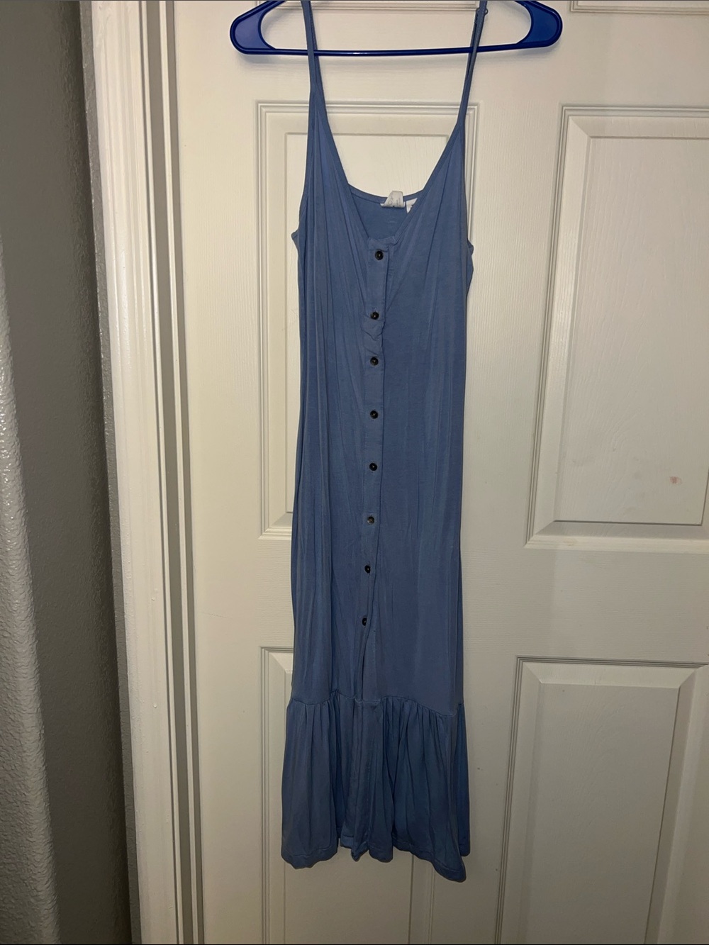 Roxy Dusty Blue Spaghetti-Strap Button-Front Maxi Dress